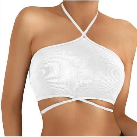 Gnurob Halter Bra for Women Strapless Tube Tops Wirefree Bandeau Tops Hide Back Fat Bras Seamless Push Up Bralettes Sexy Crop Top Workout Yoga Underwear Clearance Saving White X-Large