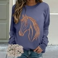 thumbnail image 2 of Long Sleeve Shirts for Women Hemlock Horse Print Sweatshirts for Women Riding Horse Lover Long Sleeve Crew Neck Pullover Tops Casual Loose Shirts Sweatshirt, 2 of 7