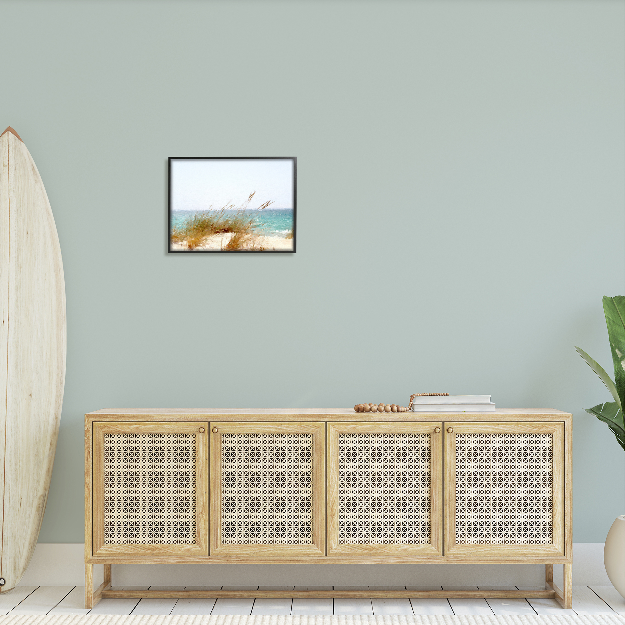 Stupell Beach Reeds Nautical Windblown Coast Landscape Painting Black Framed Art Print Wall Art
