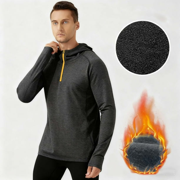 pstuiky Sudadera con capucha y cremallera de forro polar de color liso para hombre, con parte superior cálida para deportes al aire libre, camiseta informal de manga larga