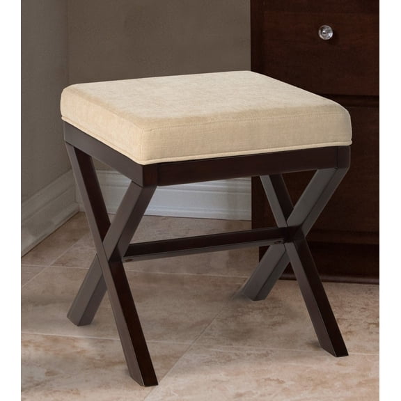 Hillsdale Furniture Morgan Expresso Wood X-Base Upholstered Backless Vanity Stool, Golden Beige