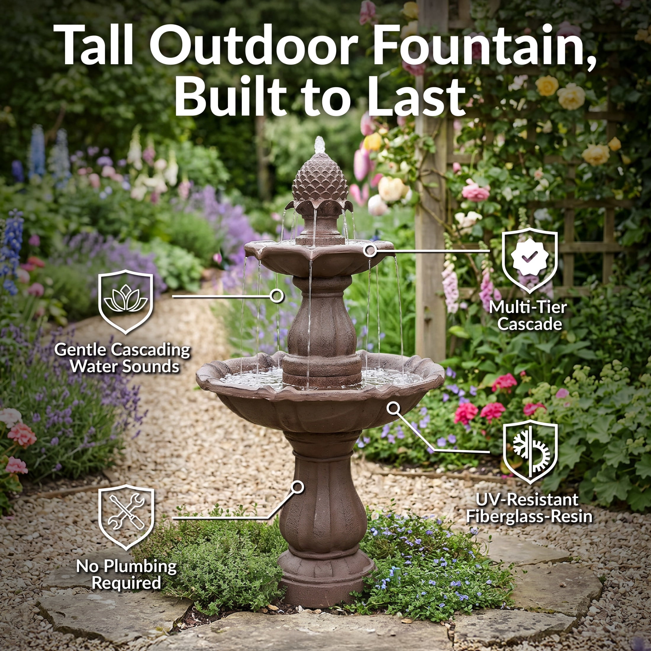 Sunnydaze Curved Plinth Traditional Polyresin Outdoor Water Fountain