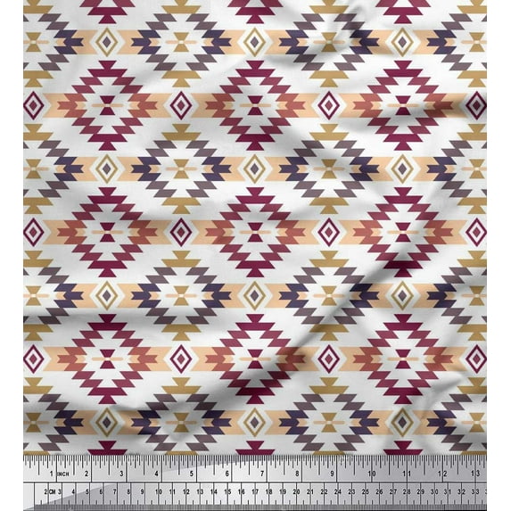Soimoi Modal Satin Fabric Aztec Kilim Print Fabric by The Yard 42 Inch Wide