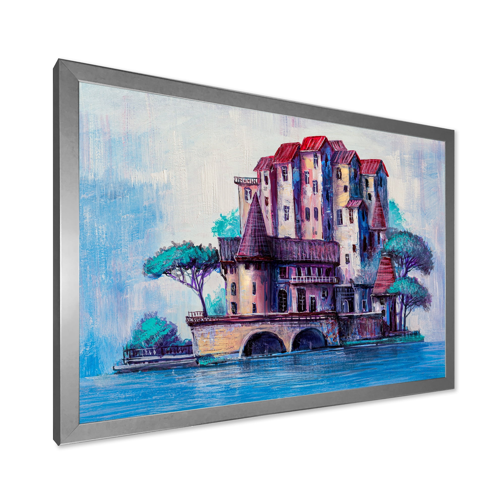 Designart 'Ancient City Skypscrapers By The Bridge' Traditional Framed Art Print