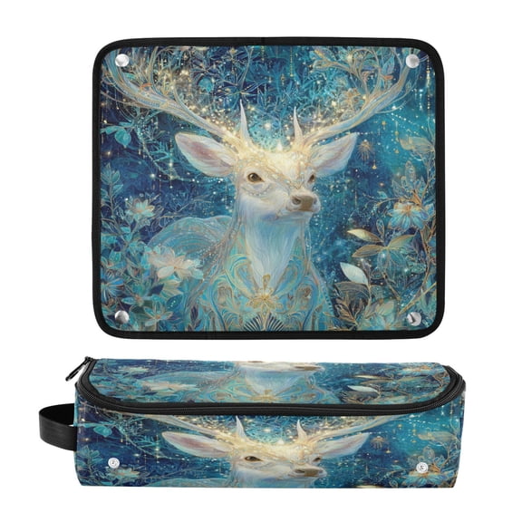 Hair Tool Organizer Bag with Heat Resistant Mat Removable Travel Storage Case for Hot Air Brushes Curling Irons Beautiful Glowing Deer