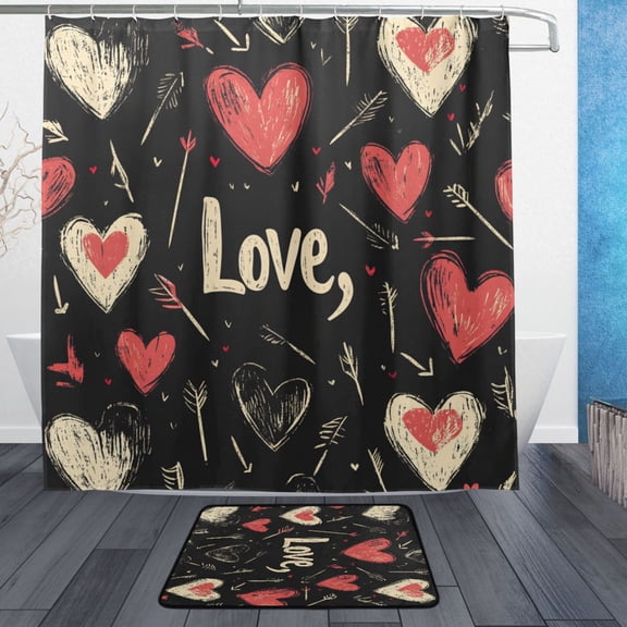 BZSMCE Shower Curtain and Bath Accessory Set,Love Struck Pattern