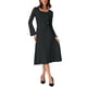 thumbnail image 2 of Vestido midi de punto para mujer Inspire Chic, corte A, escote cuadrado, mangas largas, talla XS, negro, 2 of 6
