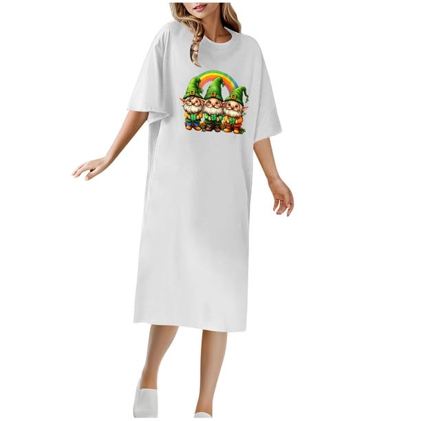 Vestido Corto de Verano Cuello Redondo Estilo de Camiseta de Longitud de Tobillo de Manga Corta, Altamente Elástico para Pijamas Y Ropa Interior Sexy