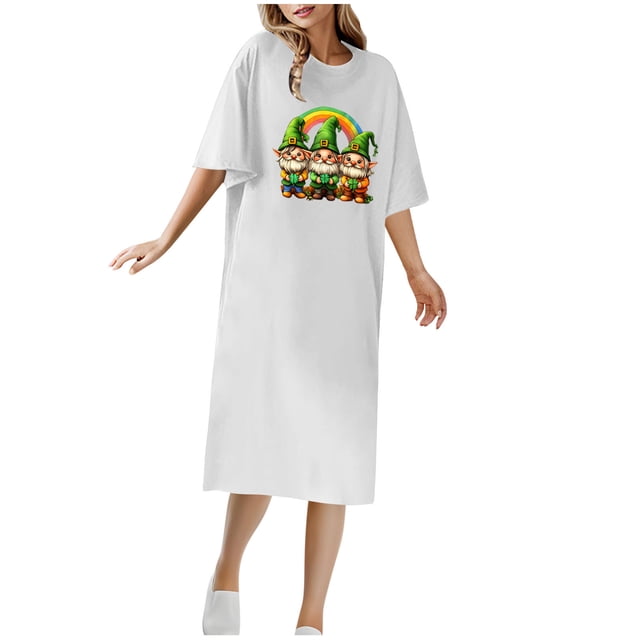 Vestido Corto de Verano Cuello Redondo Estilo de Camiseta de Longitud de Tobillo de Manga Corta, Altamente Elástico para Pijamas Y Ropa Interior Sexy