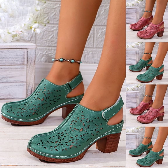 THDHVS Casual Shoes for Women,Womens Dress Shoes,Women's Fashion Casual Summer Style Baotou Thick-Soled Sandals High Heels Red