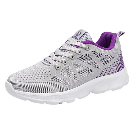 Fauean Womens Sneakers Fashionable Simple Flat Bottom Comfortable Lace up Casual Shoes Grey Size 37