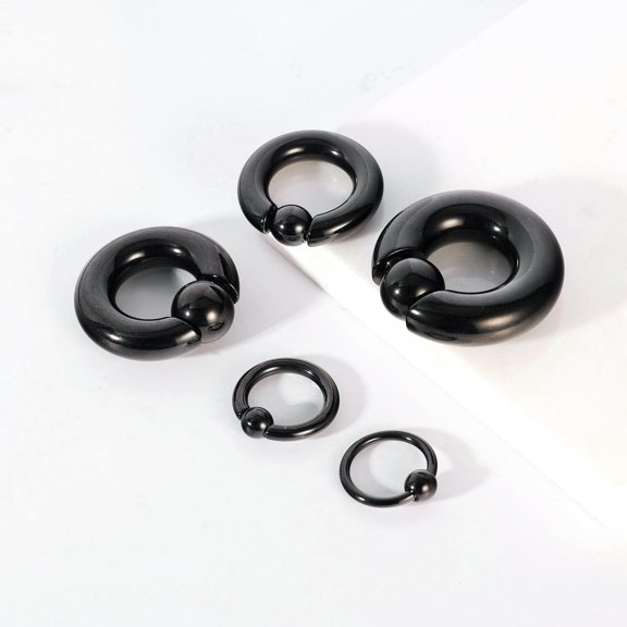 QQTDFG 1 Pair Surgical Steel Captive Bead Nose Rings Large Ear Gauge Septum Piercing-Black-00G(10mm)