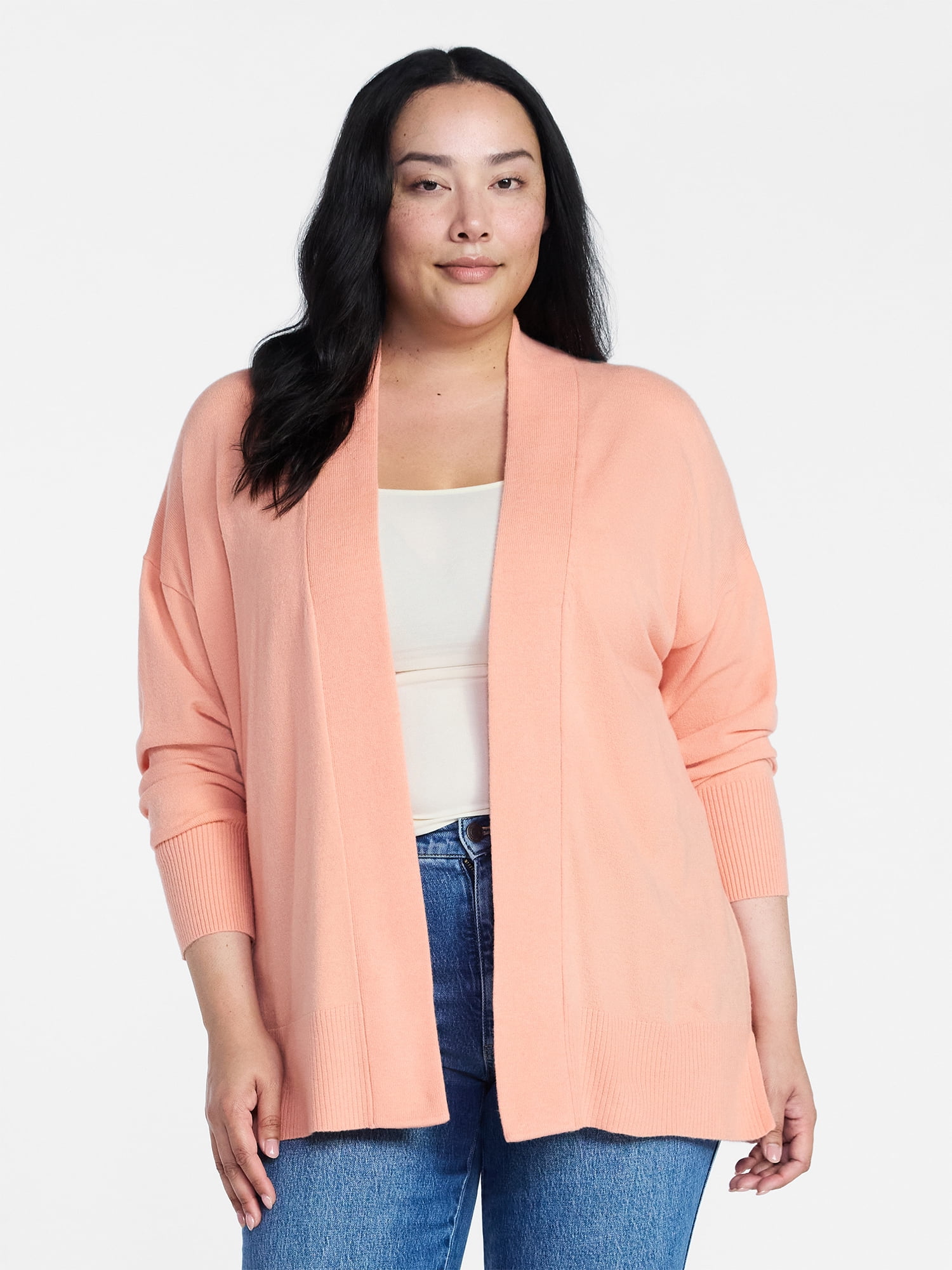 Time and Tru Women's and Women’s Plus Open Front Cardigan Sweater with Long Sleeves, Lightweight, Sizes XS-4X