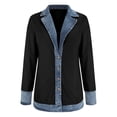 thumbnail image 5 of YWMJI Denim Patchwork Corduroy Cardigan for Women Collared Knit Sweater Blazer Soft Ribbed Knit Long Sleeve Button Down Denim Trim Blazer Lightweight Open Front Thigh Length Jackets Black Xl, 5 of 9