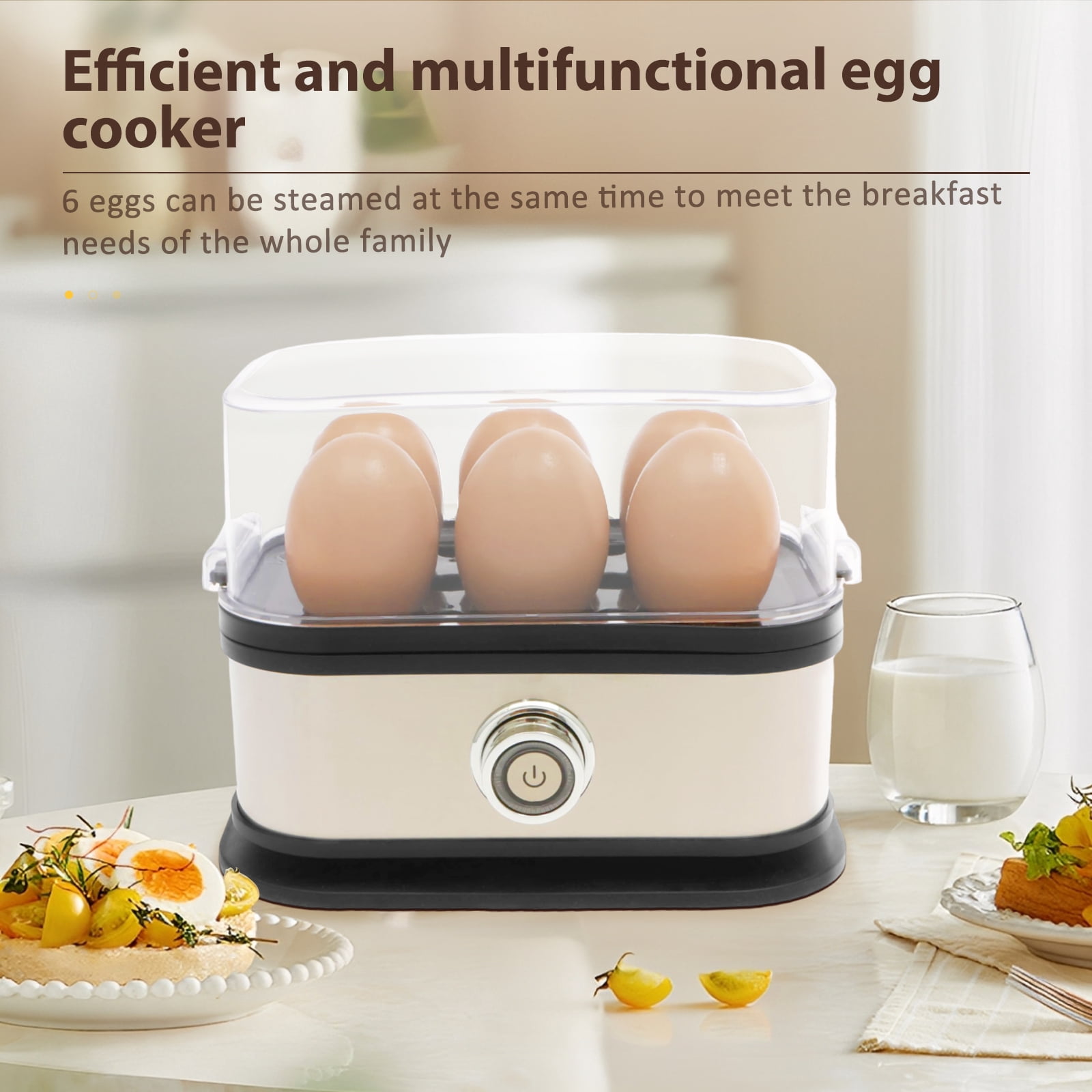 6-Egg Capacity Electric Egg Cooker and Steamer, Stainless Steel Rapid Boiler with Auto Shut-Off for Breakfast