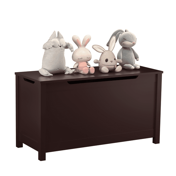 Kids Wooden Toy Box Storage with Safety Hinged Lid for Ages 2  (Coffee)
