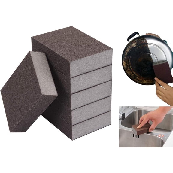 6 Pcs Heavy Duty Scrub Sponge， Magic Emery Sponge Brush,Nano Emery Sponge&Cleaning Sponge，Cleaning Brushes for Household use，Dark Brown