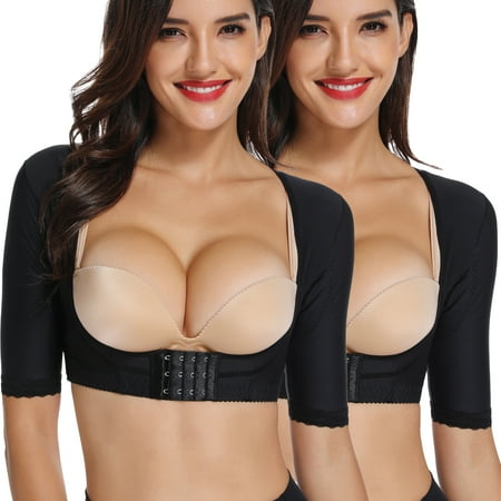 

FITVALEN Women s Arm Compression Sleeves Upper Shapers Slimmer Post Surgery Liposuction Posture Corrector Shapewear Tops 2 Pack