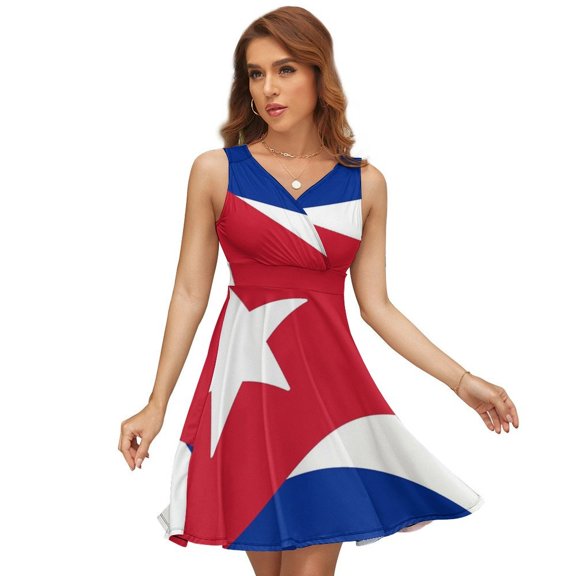 Cuba Flag Dress Summer Street Style Dresses Female Sleeveless Printed Sundress