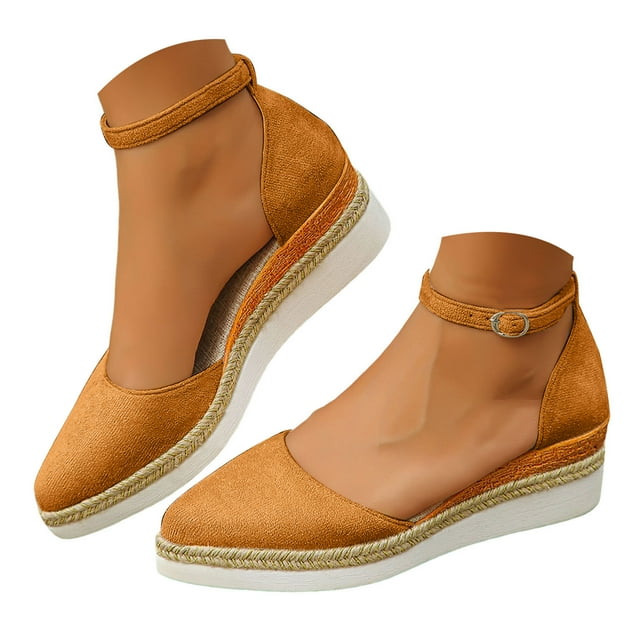 Dakaela Sandales à Plateforme pour Femmes, Bout Pointu Fermé, Espadrilles Compensées à Bride à la Cheville, Chaussures d'Été Habillées