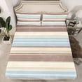 thumbnail image 2 of Manfei Modern Geometric Queen Sheet Sets 4 Pieces, Minimalist Stripe Flat Sheet, Brown Blue Queen Fitted Sheet, Microfiber Bedroom Decor, 2 of 7