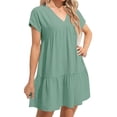 thumbnail image 3 of Summer Women V Neck Flowy Babydoll Dresses Short Sleeve Swing Shift Loose Casual Mini Dress, 3 of 5