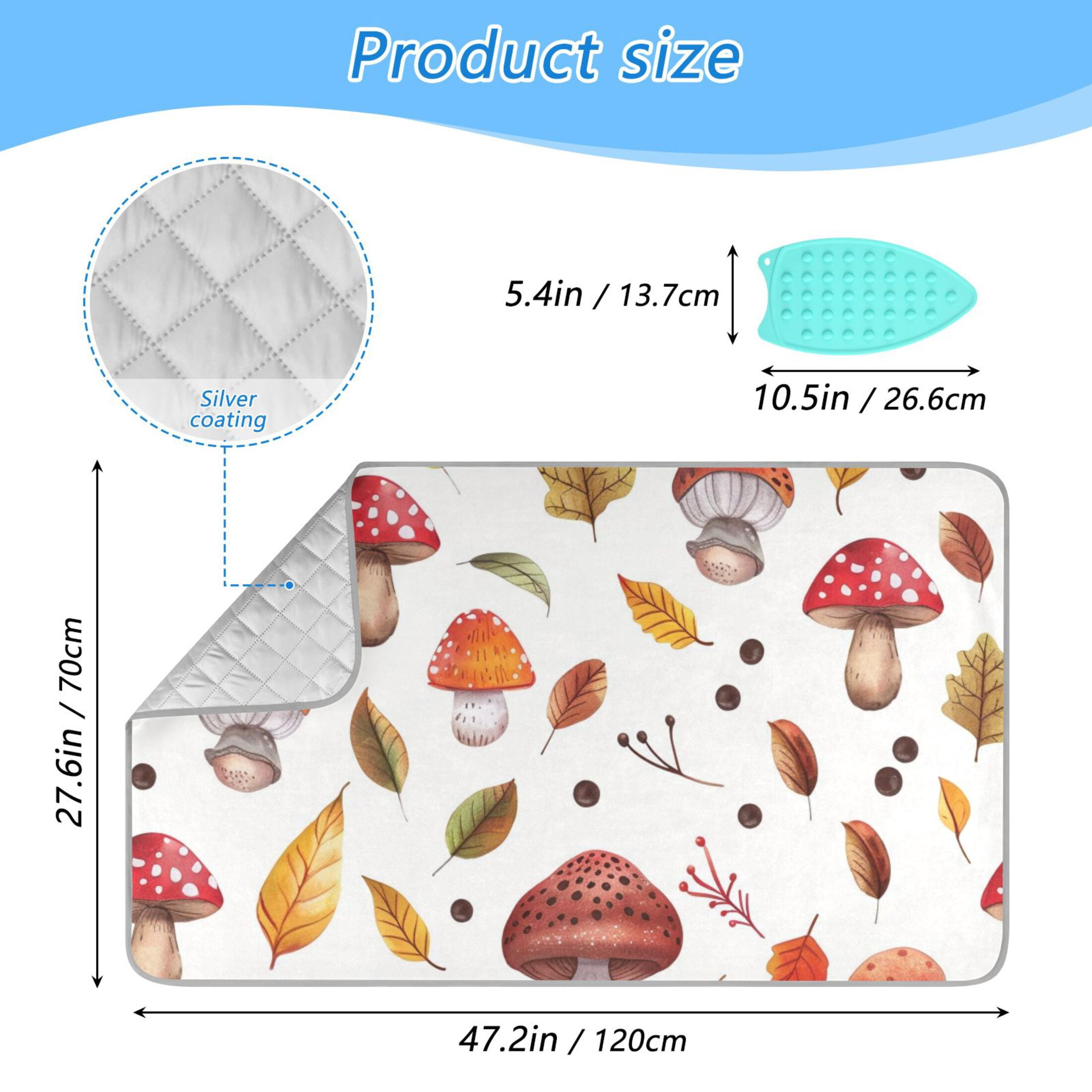 Mushrooms and Colorful Leaves Ironing Mat Blanket Portable Travel Ironing Pad Heat Resistant Pad 47.2" x 27.6”