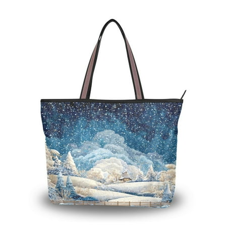 Womens Tote Bag Fashion Handbags Shoulder Bag Lightweight & Multi-Compartment Carryall Winter Fairyland Scene L