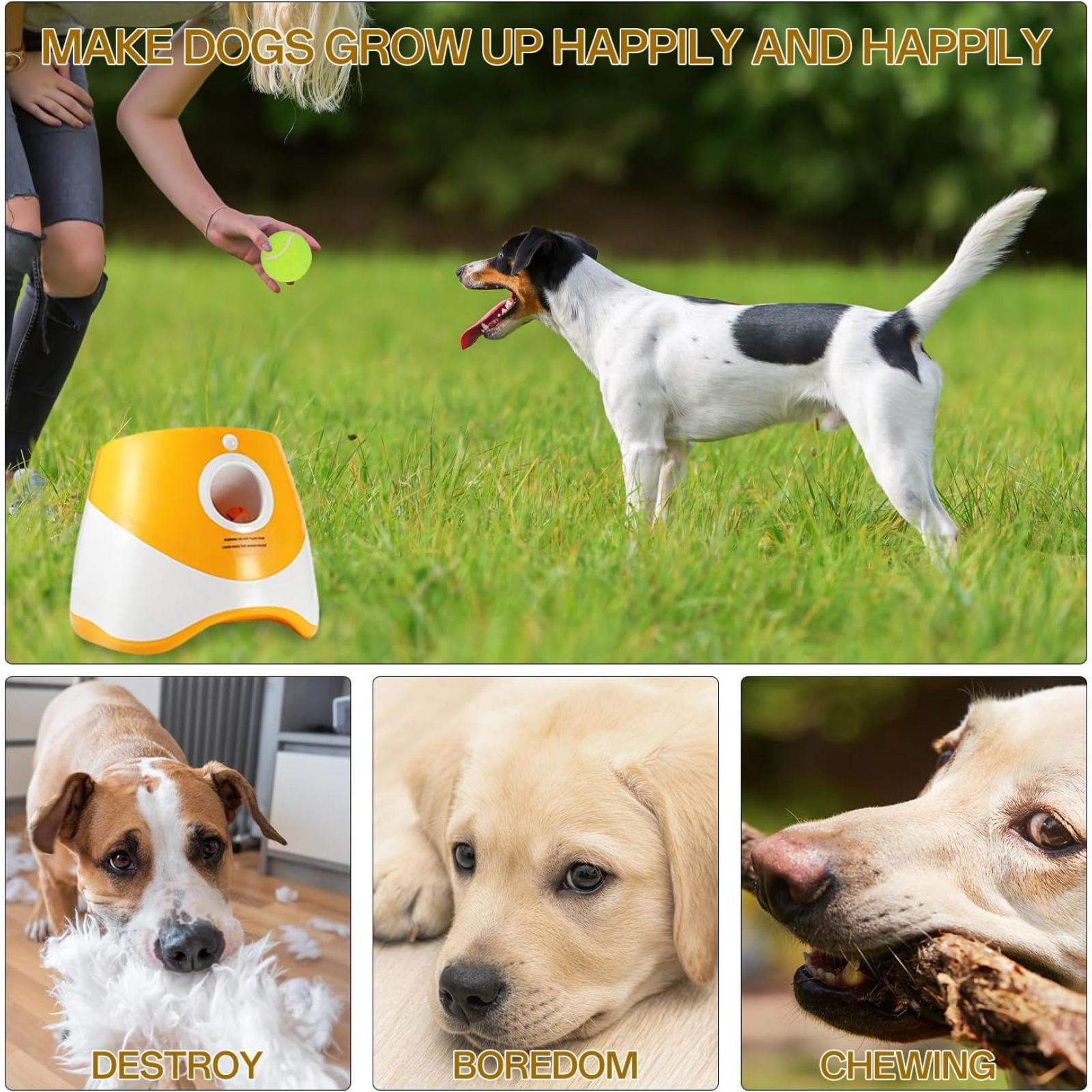 SQDWYGUO Automatic Dog Ball Thrower Launcher with 12 PCS Tennis Balls,Thrower Distance 10-30ft, Interactive Dog Fetch Machine Toy for Small Dogs,Yellow