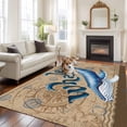 thumbnail image 3 of Summer Blue Sea Whale Living Room Rugs 6'x9', Nautical Vintage Ocean Wave Compass Sailboat Linen Low Pile Throw Large Area Rug Non-Slip Sturdy Edge Binding Carpet for Dining Room Kitchen Office, 3 of 9