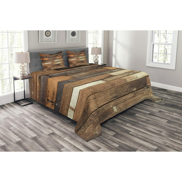 Wooden Bedspread Set Queen Size Rustic, Farmhouse Style King Size Bedding Sets