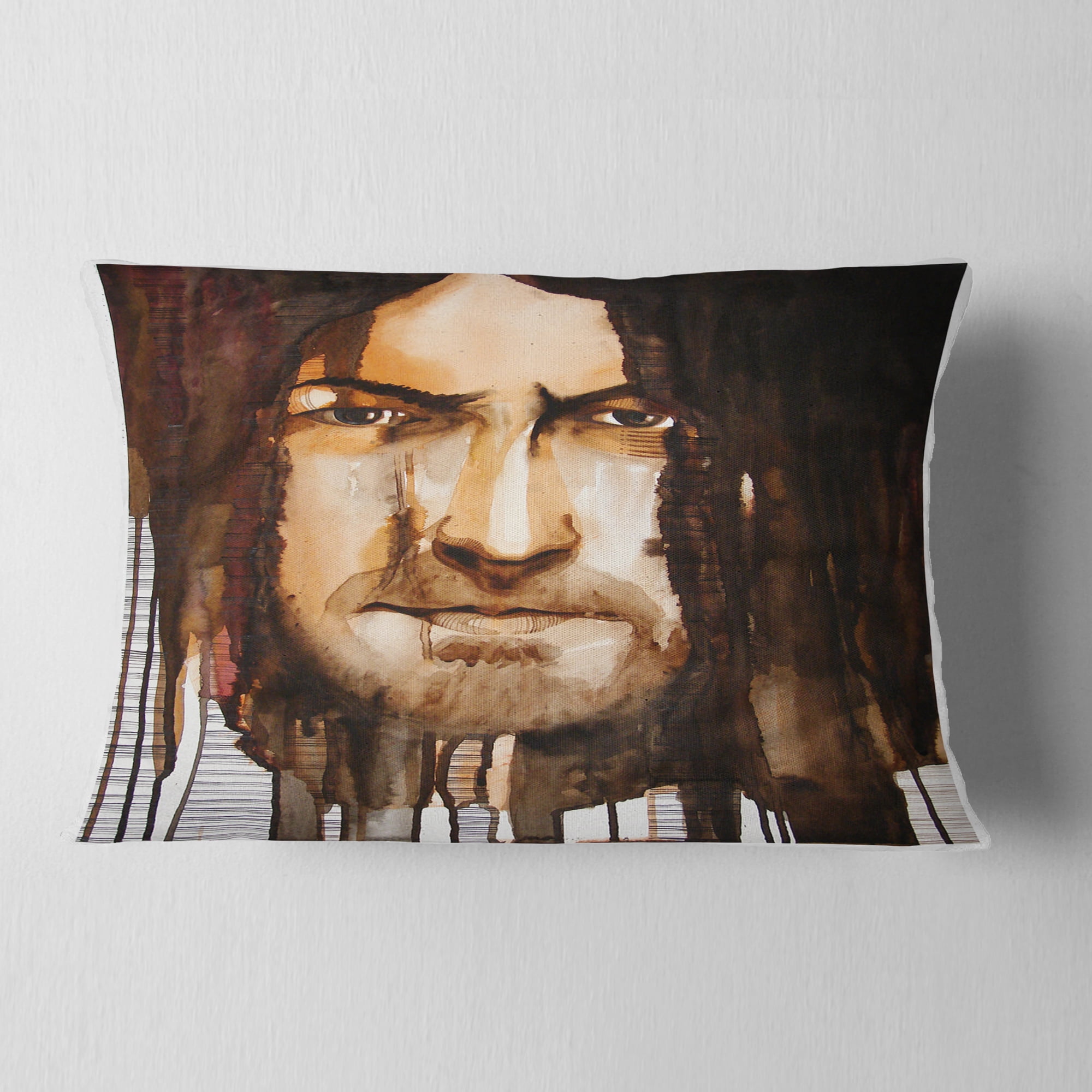 Designart Illustrated Handsome Guy - Abstract Portrait Throw Pillow - 12x20