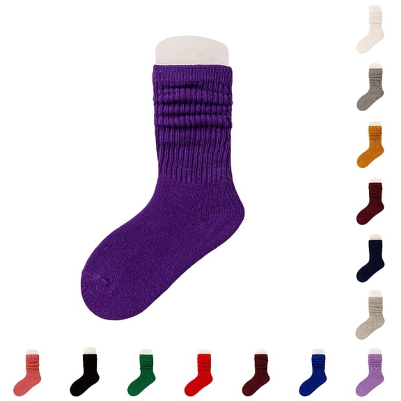 Kids Fall Slouch Socks, Solid Color Mid‑Calf Cotton Socks, Soft Stackable Crew Socks for Infant Toddler Baby Boys Girls Autumn Daily Wear