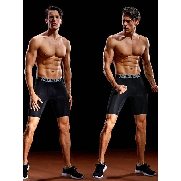 NELEUS Men's Performance Compression Shorts Athletic Workout Underwear 3  Pack,Black+Gray+Red,US Size 3XL 