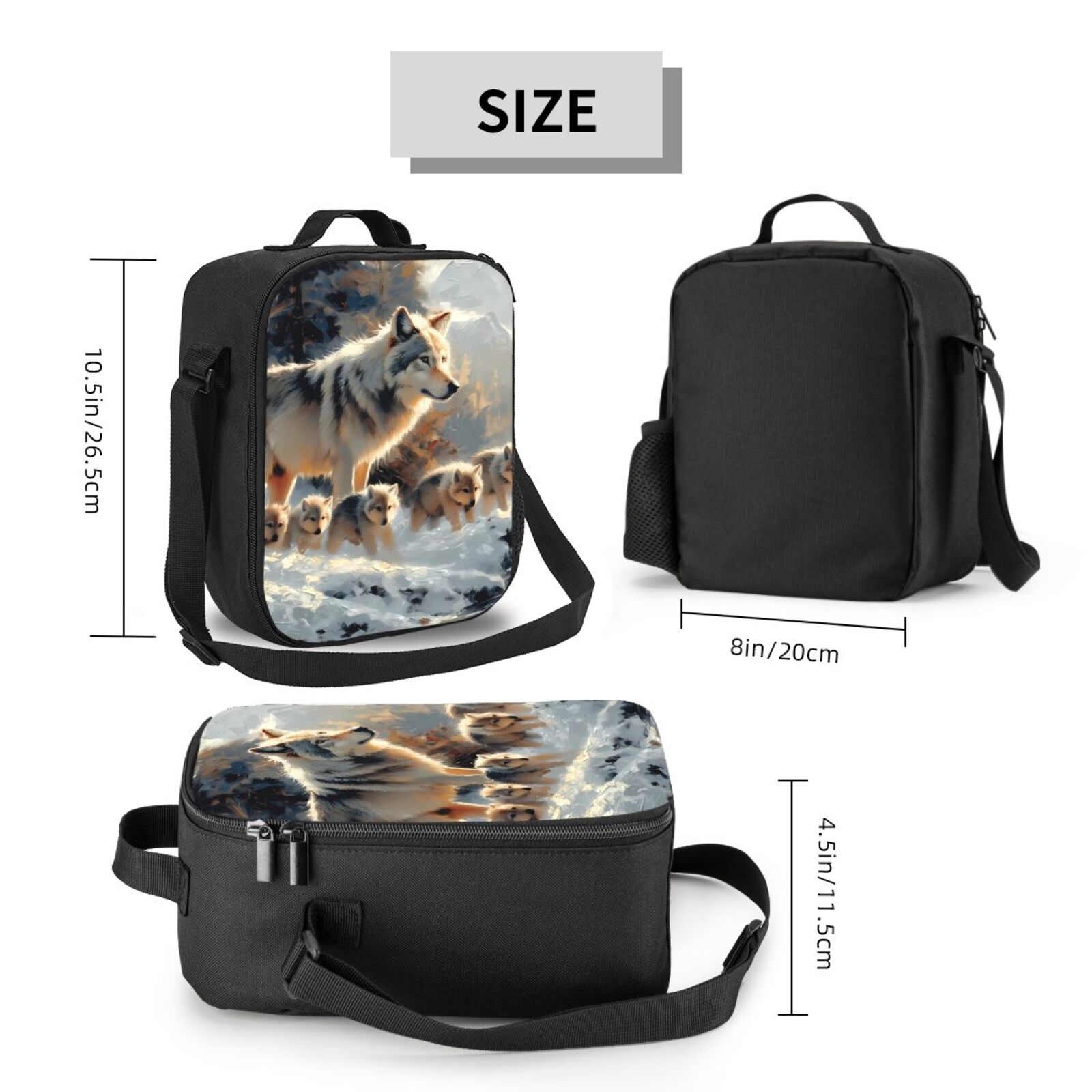 Defioc Wolf Family Winter Wonderland Print Lunch Box for Men & Women, Insulated Lunch Bag Thickened Thermal Leakproof Lunch Tote Bag for Adult Office Travel Picnic