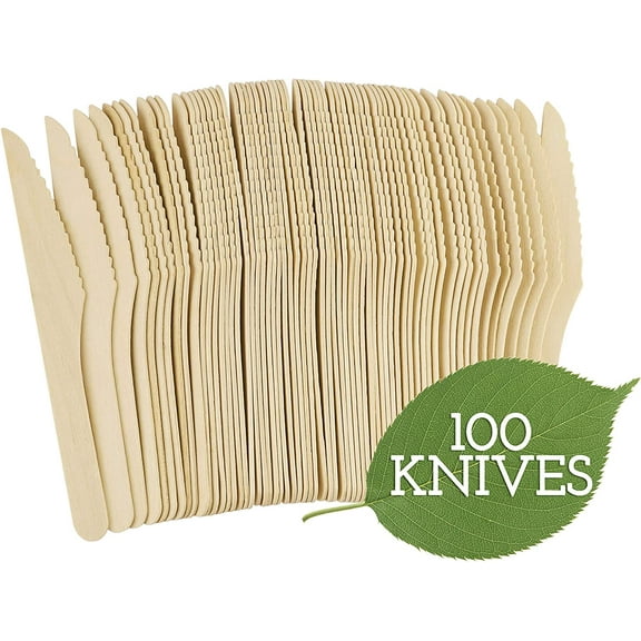 Firefly Hope 100-Count Disposable Wooden Knives, 6" Eco-Conscious Biodegradable Cutlery | Compostable Wooden Utensils for Parties, Picnics & Light Meal Prep