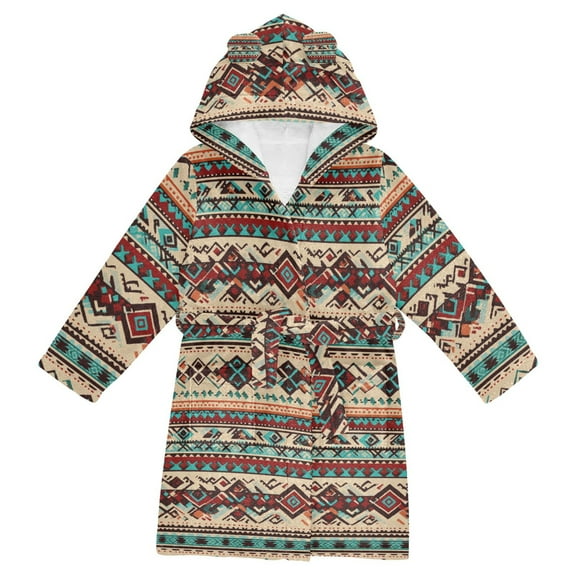 FORMRS Niños Bathrobe Unisex Hooded Robe Soft Plush Pajamas Sleepwear, Size 2-3T, Tribal Art