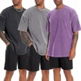 thumbnail image 3 of Cotton T-Shirts Oversized Men's Acid Washed Tshirt Half Short Sleeves Casual Loose Fit Streetwear Tops,Men's Retro Street Crew Neck Plain Tee, 3 of 10
