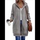 thumbnail image 3 of Sudadera con Capucha y Cremallera para Mujer, de Larga, de Forro Extragrande, Informal, con Bolsillo, para Otoño Gris XL, 3 of 9
