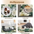 thumbnail image 4 of Coffee Mat for Countertops, Floral Painting Green Dish Drying Mat 2 Pcs for Kitchen Coffee Bar Accessories, Coffee Maker Espresso Machine Dish Rack Hide Stain Rubber Backed 12x19in, 4 of 6