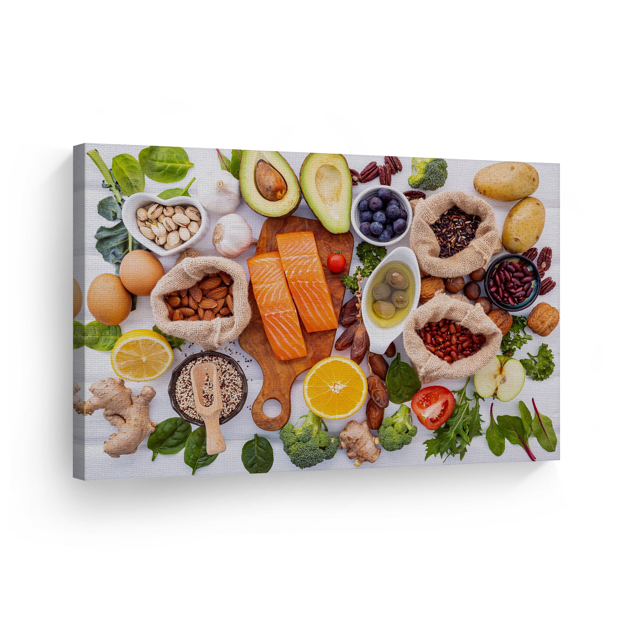 Smile Art Design Healthy Foods Vegetables Fruits Salmon Kitchen Canvas
