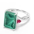 thumbnail image 3 of Gem Stone King 10K White Gold Green Malachite and Red Created Ruby 3 Stone Engagement Ring for Women (10.54 Cttw, Emerald Cut 14X10MM, Trillion 4MM, Size 9), 3 of 5