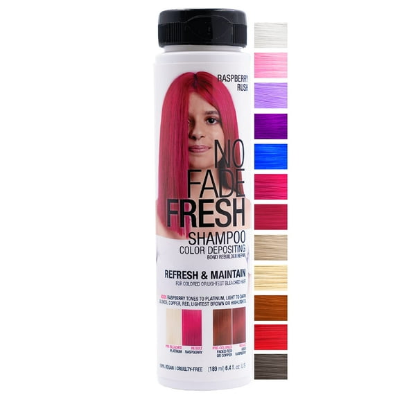 No Fade Fresh Raspberry Rush Hair Color Depositing Shampoo with BondHeal Bond Rebuilder, Vegan, Cruelty-Free 6.4 oz