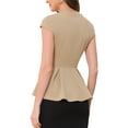 thumbnail image 3 of INSPIRE CHIC Women's Peplum Tops Cap Sleeve Round Neck Solid Color Blouses S Khaki, 3 of 6