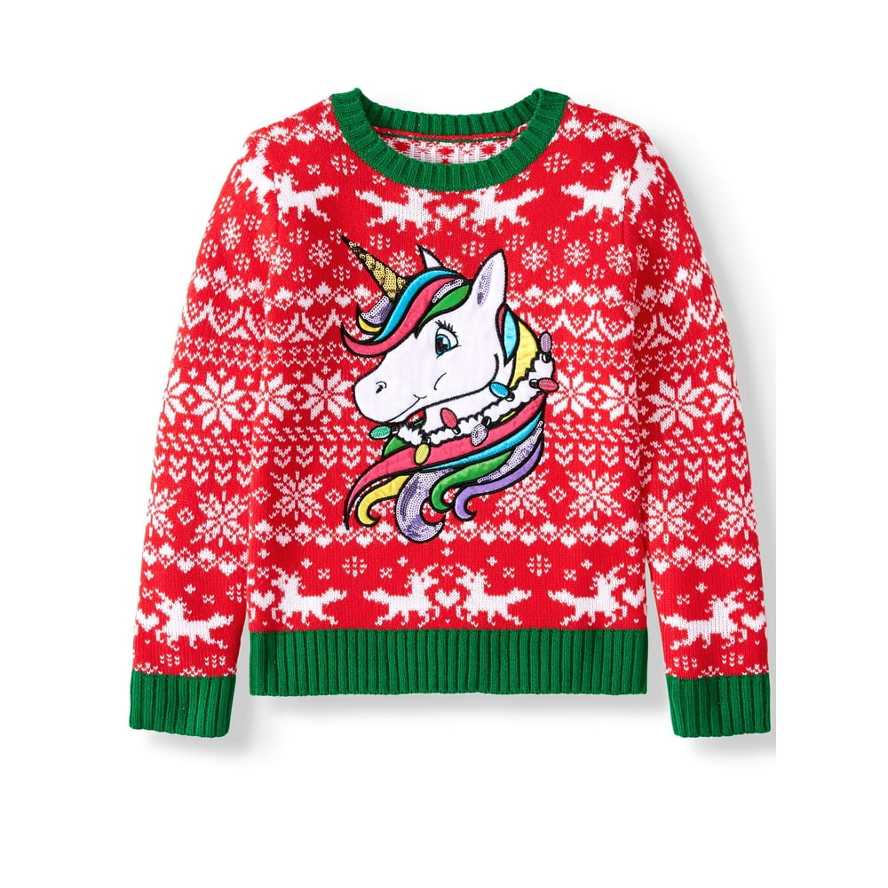 Holiday Time Holiday Time Unicorn Fairisle Sequin Christmas Sweater