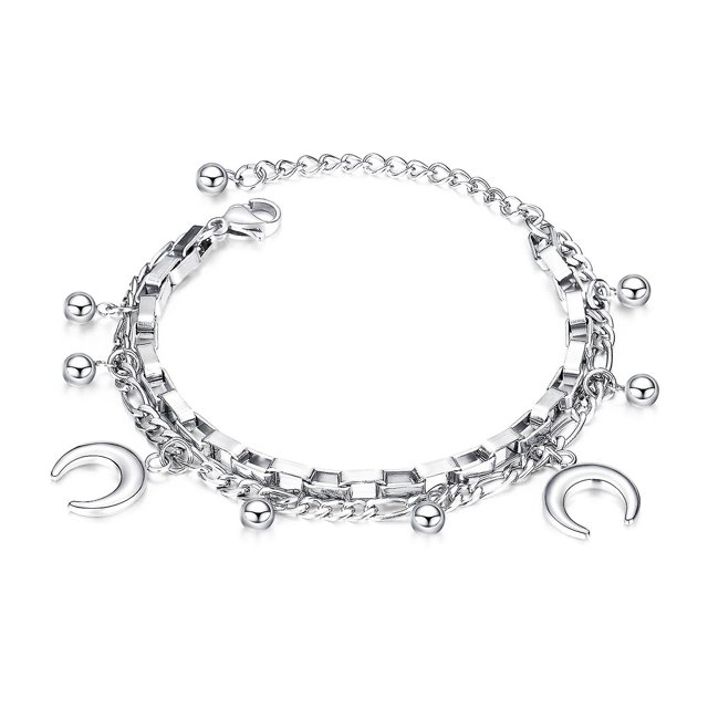 Pulsera de color acero, pulsera con dije de luna de acero inoxidable para mujeres, niñas adolescentes, regalos románticos Feliz Sencillez