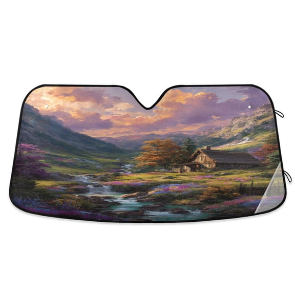 Foldable Car Windshield Sunshade UV Sun Visor Protector Blocks UV Rays Keeps Vehicle Cool 57x31.5 Inch Cottage in Blossom Valley