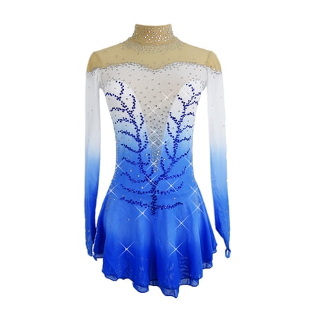 LIUHUO Custom White Blue Gradient Figure Skating Dress Girls Ladies Spandex Diamond Embellishments