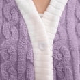 thumbnail image 6 of PNTUTB Women's Fleece Soft Warm Pajama Set Contrast V-neck Button Long Sleeve Pockets Top and Pant Fall Winter Loungewear Set, 6 of 7