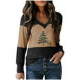 thumbnail image 2 of EchfiProm Ugly Tops for Women Christmas Long Sleeve Business Coffee V Neck Merry and Bright Xmas Ladies Blouse Plus Size, 2 of 3